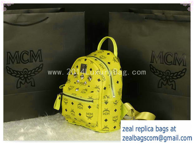 High Quality Replica MCM Stark Backpack Medium in Calf Leather 8003 Lemon - Click Image to Close